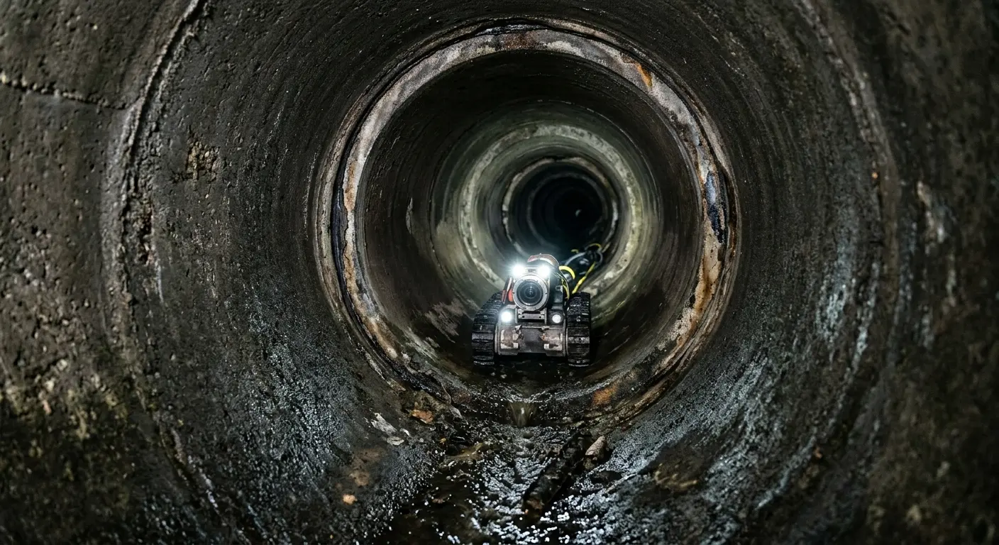 Robotic sewer camera inspecting pipe interior for Sewer Line Cleaning in Allendale
